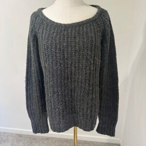 Peraluna Gray Chunky Ribbed Knit Scoop Neck Pullover Sweater Mohair Blend Medium